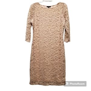 Tiana B. Floral Lace Overlay Sheath Dress 8 Special Occasion 3/4 Sleeve